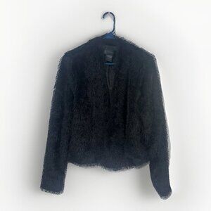 Kardashian Kollection Open Furry Jacket L Black Bohemian Whimsigoth City Party